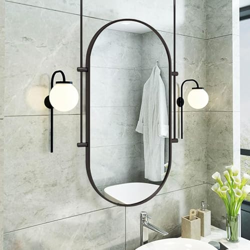 Miroir ovale noir mural 40x60 cm en métal pour salle de bain