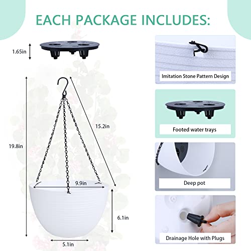 2 Pack Self Watering Hanging Planters 9.9 Inch Hanging Pots For Indoor Outdoor Plants Hanging Baskets Hanging Plant Holder Plant Hanger For Flower Garden Porch Ceiling (White) #TOP1