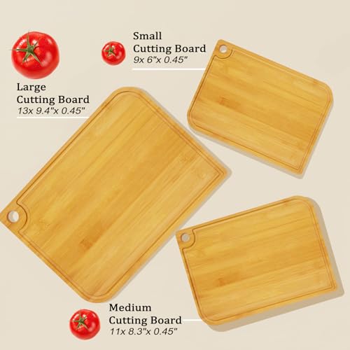 Juego de 3 Tablas de Cortar de Bambú para Cocina con Ranuras para Jugos miniatura 2