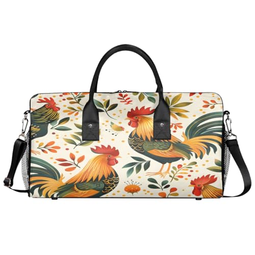 Chicken Rooster Travel Duffle Bag for Women Men Foldable Waterproof Weekender Bag Carry on Tote for Overnight Sports Gym Cocks and Hens Farm