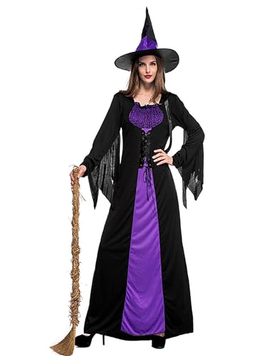 Costume de sorcière pour femme maxToonrain complet avec chapeau de sorcière méchante pour cosplay