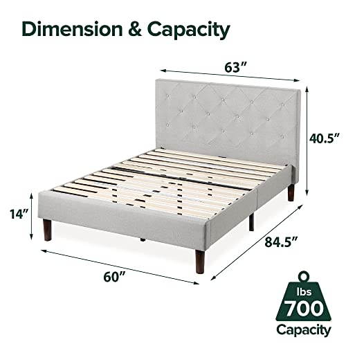 Image of Zinus Shalini Upholstered Platform Bed Frame, Mattress Foundation, Wood Slat Support, No Box Spring Needed, Easy Assembly, Light Grey, Queen