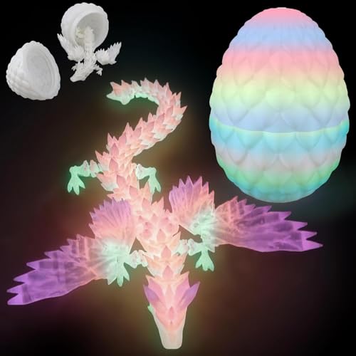 3D Printed Dragon Egg with Articulated Dragon Inside Glow in The Dark Flying Dragon Toy with Movable Wings Fantasy Desk Decor and Gift for Kids & Collectors