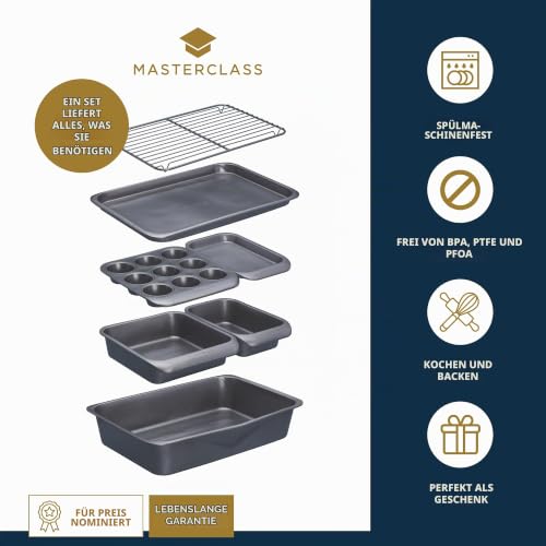 Foto von MasterClass Smart Space Stacking Antihaft-Backformen, 7-teiliges Backblechset, Geschenkkarton, Grau