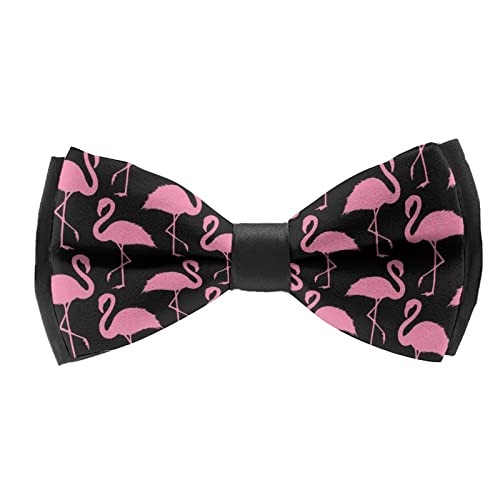 RIMENCH Teens Bow Tie Pink Flamingo Elegant Bowtie Adjustable Length Bowtie Pre-Tied Satin Formal Tuxedo Tie for Wedding, Party, Christmas