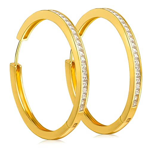 Beutirer Boucles d'oreilles 25 35mm et 5A Zircone Collier Plaqué Or Blanc 18ct, Cadeau Anniversaire Mariage Original pour Femme Maman Fille Amie Couple Soeur Professeur Cover