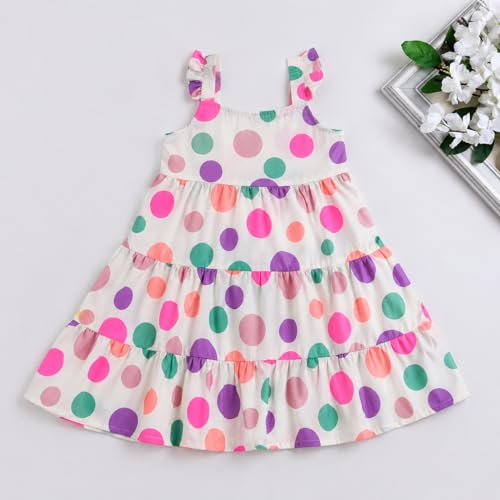 Image of The Magic Wand Kids Girls Printed Cotton Summer Dresses, Knee Length Sleeveless Casual Western Stylish One Piece Fit & Flared Frock for Beach & Vacations