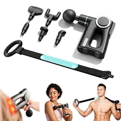 Image of 3-in-1 Detachable Massage Gun with Heat, Portable Handheld Massage Gun with Massage Strap, Mini Massage Gun Deep Tissue with 20 Speeds & 6 Heads, Percussion Muscle Massager for Back /Neck /Body