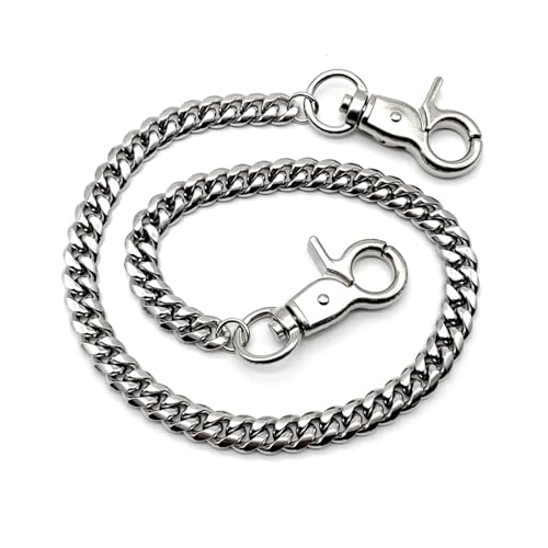 LBJFYHJN Hosenkette 55 cm, Punk-Geldbörsenkette mit Karabinerhaken, silberner Schlüsselanhänger für Herren, Gothic-Accessoires für Damen, kantiger Taschenkettenstil