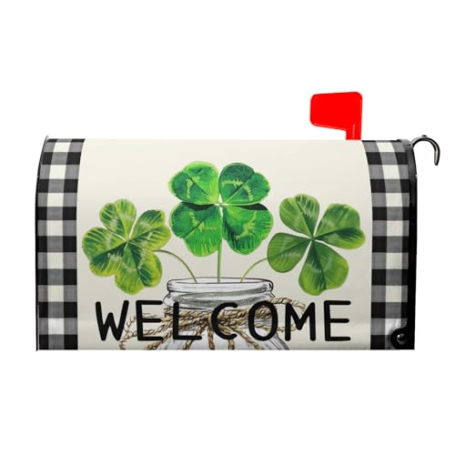 Image of Kawani Happy St. Patrick's Day Leaf Mailbox Covers Magnetic Shamrock Green Mailbox Cover Standard Size 18 X 21 Inch Spring Clovers Holiday Wrap Post Letter Box Decorative for Outdoor Home Garden Yard