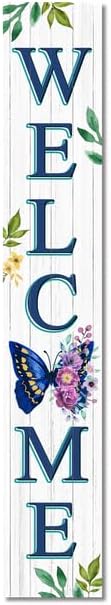 Ymaotrade Letrero de bienvenida con diseño de mariposa para porche y porche inclinado para puerta delantera, porche, terraza, patio o pared, para