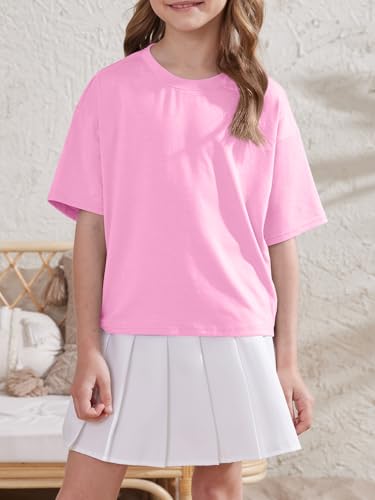Image of ZDC Girls Athletic Oversized Crop Tops Kids Drop Shoulder Short Sleeve T Shirts Workout Tees
