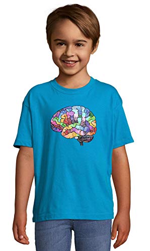 Brain Mandala Sketch Meditation Art Blue Crew Neck Kids T-Shirt 96-104 (4 Year)