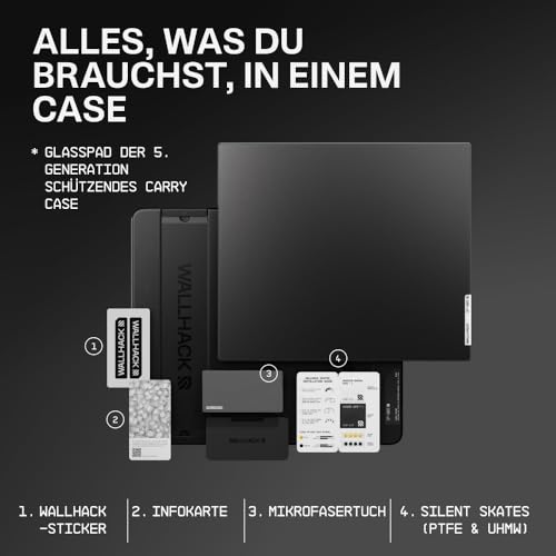 Wallhack SP-005 Glas Gaming Mauspad – Speed Surface für Esports, großes Mauspad ultra-gleitfähiges Low-Friction Tracking, gehärtetes Glas, flaches ergonomisches Profil inkl. Carry Case |Skypad Schwarz