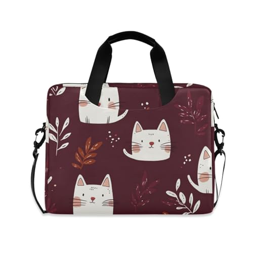 Sac ordinateur 15,6 pouces bordeaux avec motif chat et bandoulière