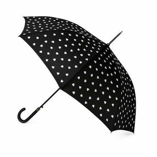 Guarda-chuva grande mudança de cor com chuva antivento 100 cm design corações mágicos resistente cabo curvo clássico cor preta