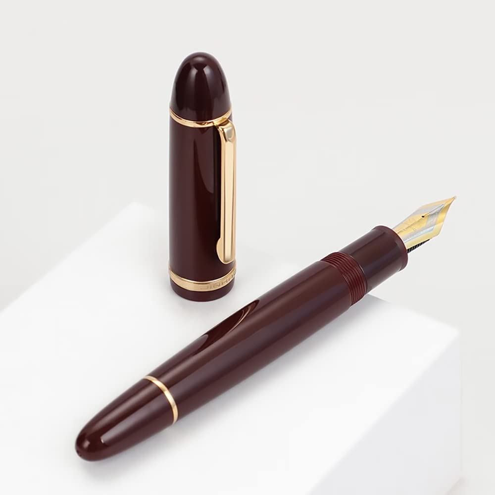 Jinhao 10 Press Vulpen met Doos, Marmer Rood Intrekbare Extra Fijne Penpunt met Inkt Converter Set (Gouden Clip