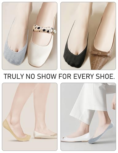 Image of AURUZA Womens 4-6 Pairs No Show Low Cut Non Slip Cotton Socks, Footies Liners Flats Boat Sock Loafer Half Heel Invisible