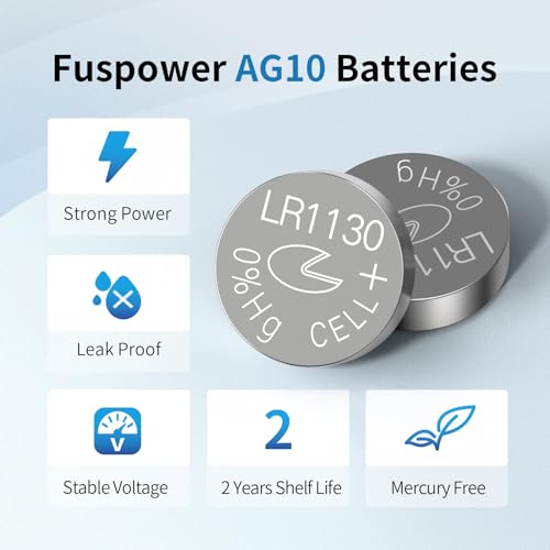 Fuspower LR1130 Battery AG10 389 390 LR54 Button Cell Battery (10PCS)
