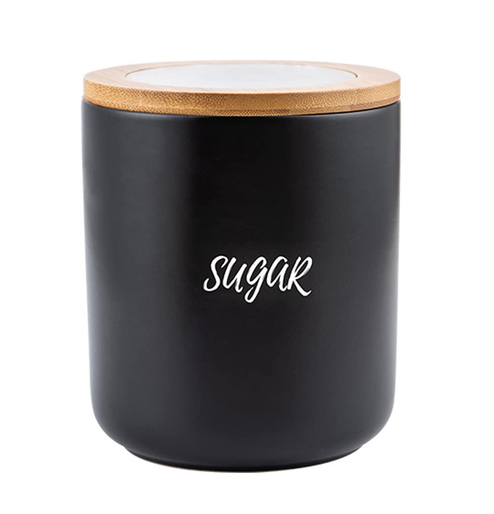 RockTrend Pure Color Ceramic Food Storage Seal Pot Spice Jar Sugar Bowl with Bamboo Lid-Sugar-Black