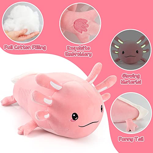 Cute Axolotl Plush Toys Pillow, 20 Inch Luminous Realistic Salamander Axolotl Stuffed Animal Toy Glow In The Dark, Soft Plushie Toys Hugging Pillow Doll For Kids Girls Girlfriend Birthday Gifts #TOP2