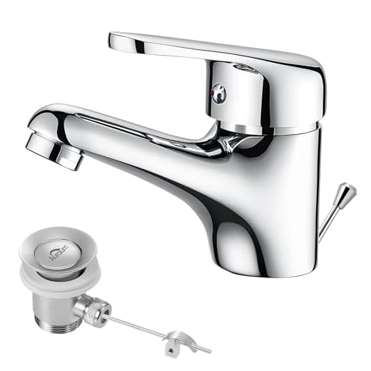 Auralum Wasserfall Wasserhahn Bad mit Zugstange, Einhebel-Waschtischarmatur mit Ablaufgarnitur, Chrom Einhandmischer Waschbecken Armatur Badarmatur Mischbatterie Waschtischmischer für Badezimmer