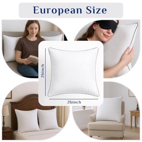 Image of JOLLYVOGUE Euro Pillows for Sleeping, Soft and Supportive Throw Pillows for Couch, Bed and Sofa, Down Alternative Pillow, 26x26 Inches
