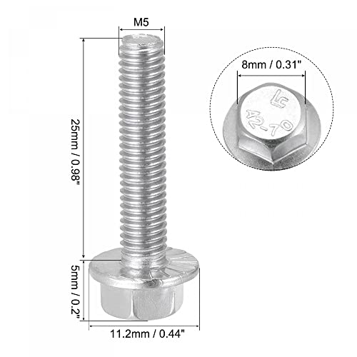 Image of uxcell M5x25mm Hex Serrated Flange Bolts Screws Metric Thread 304 Stainless Steel 25pcs