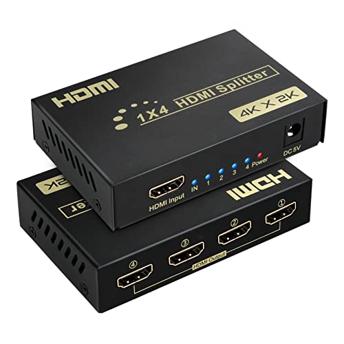 Splitter HDMI 4 Puertos, Divisor HDMI 1 Entrada 4 Salidas, Admite 4K@30Hz, 3D, 1080P, HDCP para PS4 Xbox HDTV Proyector BLU-Ray DVD Cover