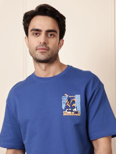 Image of WROGN Men's 220 GSM Pure Cotton T-Shirt | Abstract Back Print | Oversized Print