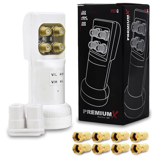 Premium X PXV-Q Quattro LNB – uniquement pour commutateur multiple – Tête LNC avec filtre LTE – SAT Digital DVB-S2 4K HD 3D – Contacts plaqués or –...