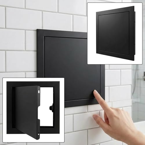Image of Access Panel 300x300mm, Flush Fit Aluminium Inspection Hatch for Wall & Ceiling, Push-to-Open Maintenance Door, Paintable Concealed Access Door for Plumbing & Electrical(Black,250x250mm)