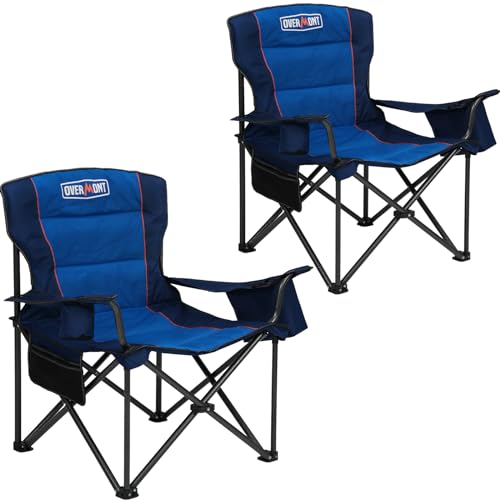 Overmont Oversized Folding Camping Chair 2Pack - 500lbs Support with Padded Cushion Cooler Pockets - Heavy Duty Collapsible Chairs for Sports Garden Beach Fishing Blue 2pk