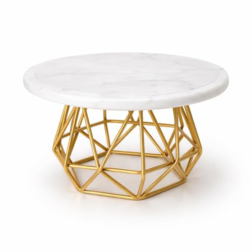 Image of ELIZAH Metal Cake Stand with Ivory Top & Gold Base | Premium Dessert & Cake Display Stand for Parties, Birthdays & Weddings (White or Gold)