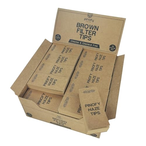 PINOFY Lot de 50 pointes filtrantes en papier marron King Size Larges + perforées | Boîte d'affichage Rolling Tips | Joints et cigarettes | Roll Your Own for Smoking