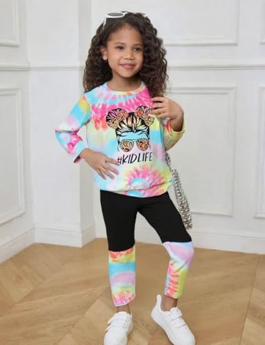 Image of OLMRJKD Kids Toddler Girls Clothes Figure Graphic Drop Shoulder Top Pullover Spotted Print Pants Fall Winter Outfit Set