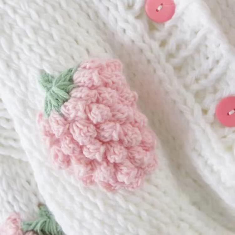 Miniatura 3 de SYYRXB Kawaii Sweet Japanese Fruit Strawberry Pink Bordado Impreso Botón de Punto Cardigan Abrigo Abrigo