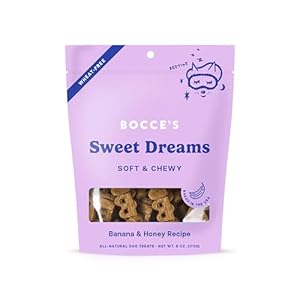Bocce’s Bakery Dailies Sweet Dreams Dog Treats for Bedtime Support, Wheat-Free Dog Treats, Made with Real Ingredients, Baked in The USA, Natural Soft & Chewy, Banana & Honey, 6 oz