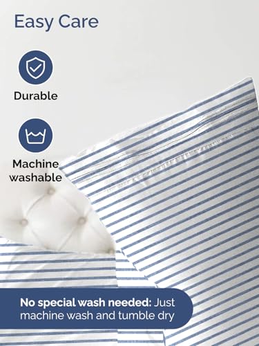 Image of Extra Deep Queen Fitted Sheet - Single Fitted Sheet Only - Blue Stripes | Easily Fits 18 inch to 24 inch Mattress, Soft, Wrinkle Free, Breathable & Comfy, Extra Deep Pockets Hotel Luxury Fitted Sheet
