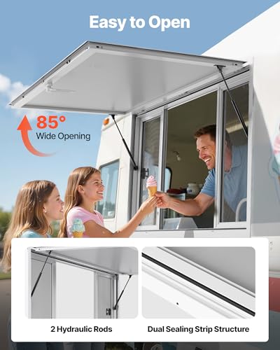 Image of VEVOR Concession Window 60x36 in, Aluminum Alloy Service Windows for Food Truck, Up to 85 Degrees Stand Serving Window with 4 Sliding Door, Awning Door, and Drag Hook, for Concession Trailers