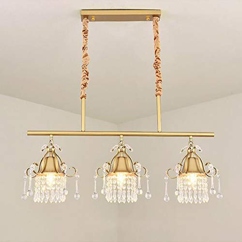 Suspension luminaire dorée LiChA en cristal K9 avec 3 têtes réglables