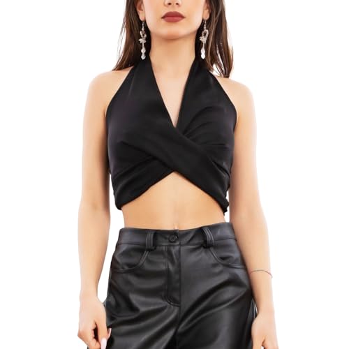 Crop top femme bleu cérimonie Toocool VB-1623 haut haut de gamme élastique à col