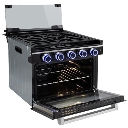 Recpro Suburban 17 Inch Rv Gas Range W/Air Fryer | 3 Burner Propane Stove & Oven Combo | Black Glass Cover | Dual Fuel (Gas & Electric) | Slide-In Rv Cooktop | 12V Dc/ 120V Ac
