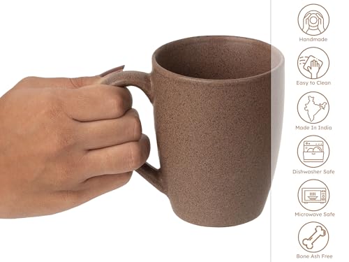 Image of Bodhi House Handcrafted Ceramic Coffee Mug Set of 2 Pieces (300 Ml), Stoneware Tea Cup, Microwave Safe Medium Milk Mug, Matte Finish, Ideal for Daily use, Casual Gatherings and Gifting, Coffee Brown