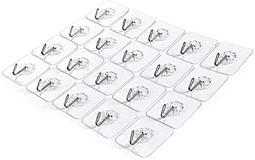 FUNHOUR 22lb/9.9kg(Max) Adhesive Sticky Removable Heavy Duty Ceiling Hooks Transparent Waterproof Utility Hooks for Hanging Free Nailing Steel Hangers for Bathroom Kitchen Bedroom(20pcs)