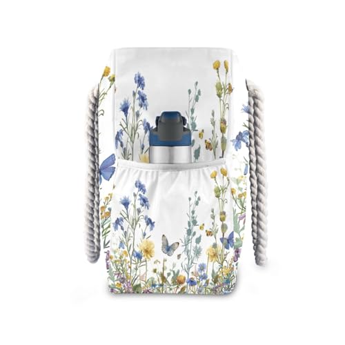 ATTX Wildflowers with Butterflies Beach Bags for Women - Large Beach Bags with Zipper Waterproof Sandproof Swim Pool Bag Large Tote#1843