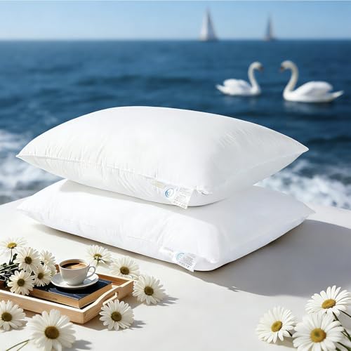 LIANLAM Goose Feather Down Pillows Queen Size Set of 2, 3-Chamber 5 Star Hotel Pillow for Deep...