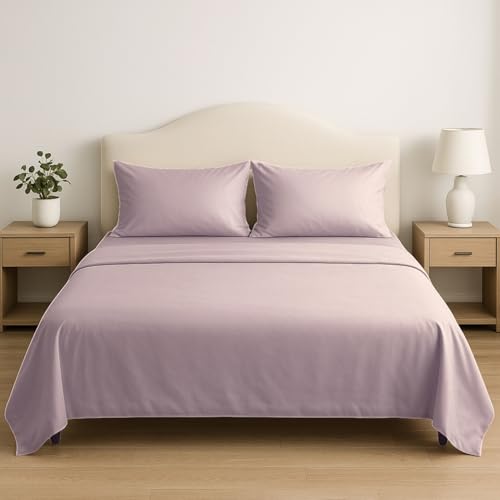 Image of Haus & Kinder Luxury 300 TC Cotton Bedsheet for King Size Bed Premium Double Bed Sheet with 2 Pillow Covers, Pure Cotton Fabric Lavender Fog Bedsheet