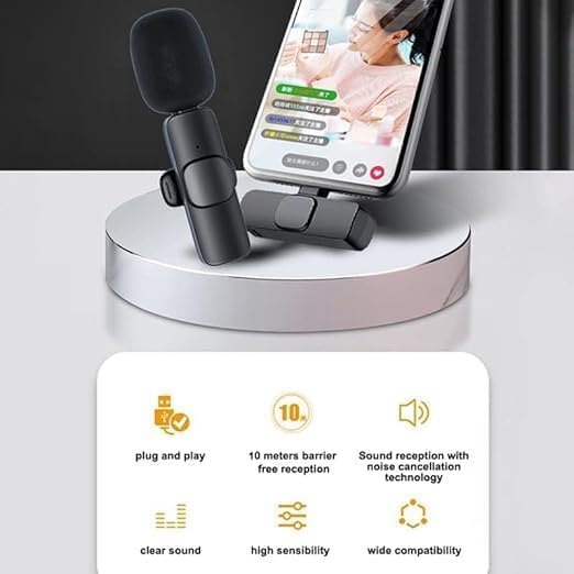 Image of VARNIADR 2.4GHz 2 in 1 K8 Wireless Microphone, Digital Mini Portable Recording Clip Mic with Receiver for All Type-C Lightning Mobile Phones Camera Laptop for Vlogging