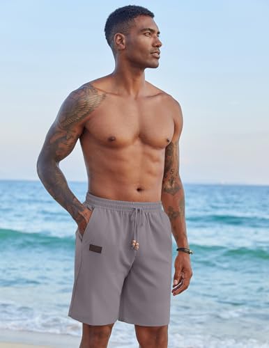 Image of COOFANDY Mens Casual Linen Shorts Elastic Waist Drawstring Loose Fit Summer Beach Vacation Shorts with Pockets